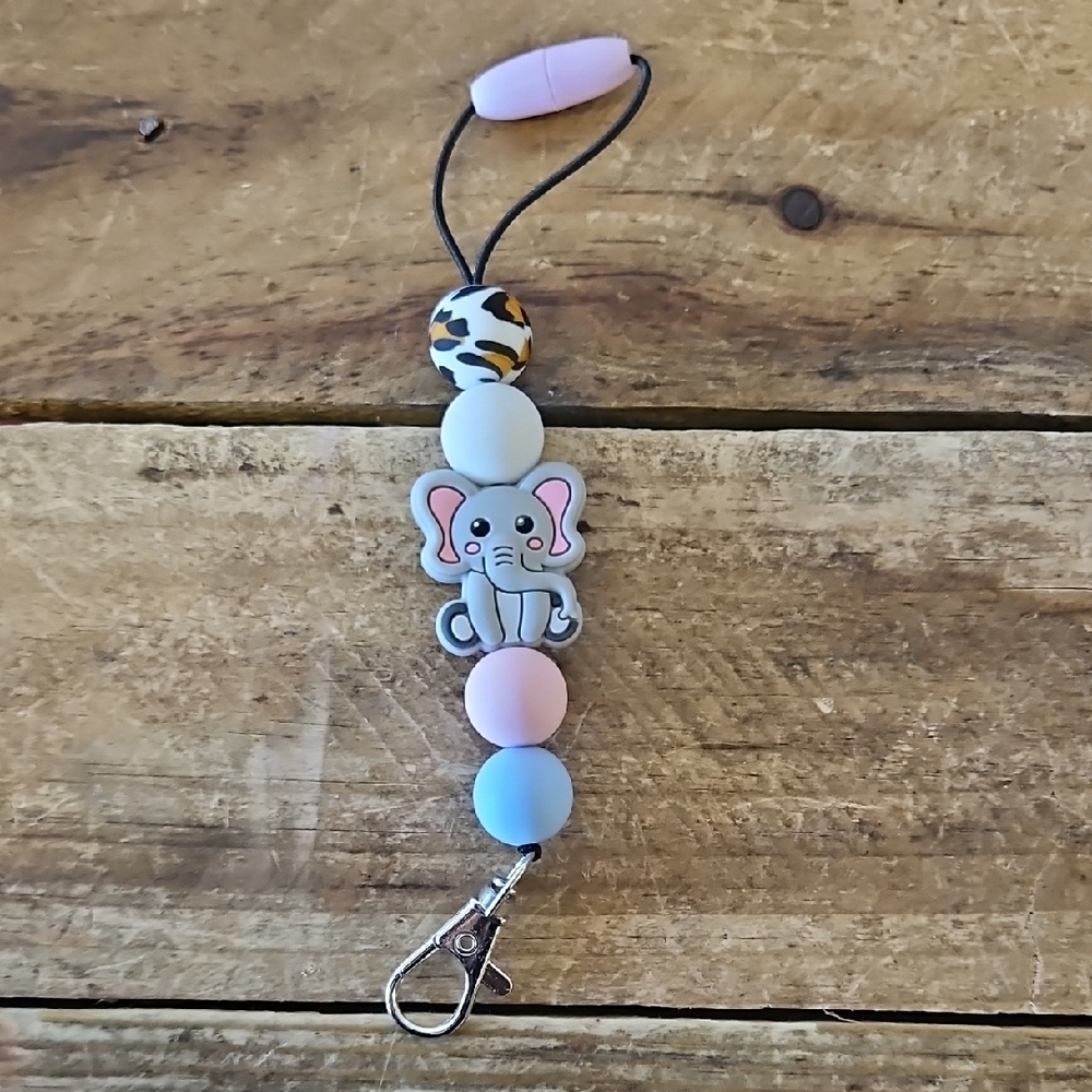 Elephant Beaded Keychain with Pink and Blue Accents